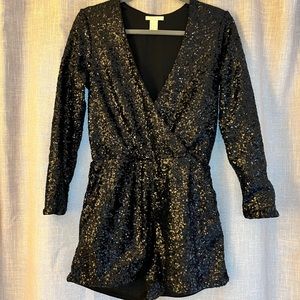 Sparkly romper black sequins. Perfect for NYE or Bachelorette party!